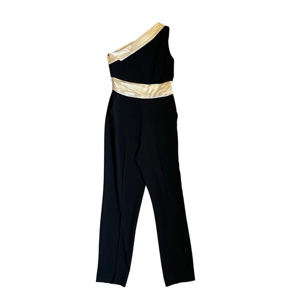 SALONI Linda One-Shoulder Jumpsuit Black and Cream Size 4 - Picture 1 of 7